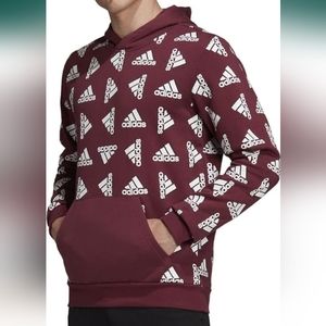 Men's - Adidas All Over Print Burgundy Fleece Hoodie 4XL